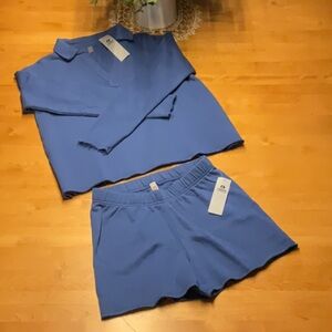 MONO B - French Terry Sweat Set. Pullover & Shorts, Royal Blue, Small